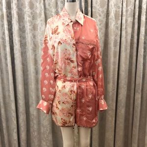 Zara two piece blouse shorts small med blogger fav satin euc floral embroidered